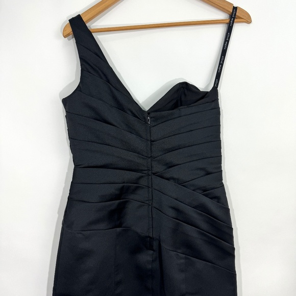 Alfred Angelo Size 6 Small Black Satin One Shoulder Pleated Cocktail Dress - Picture 6 of 7
